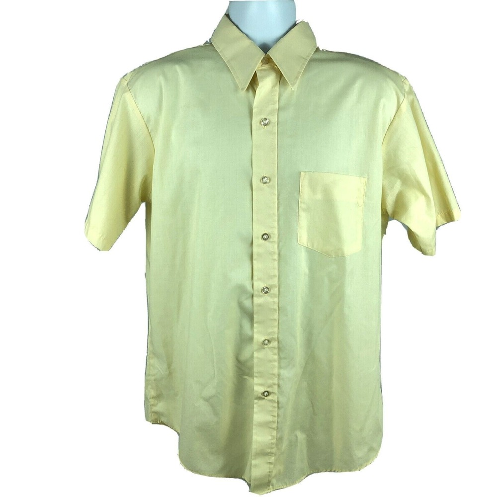 Dee Cee Men's Button Front Shirt Size 16-L-16.5 Yellow Dress Tail Perm Press‎